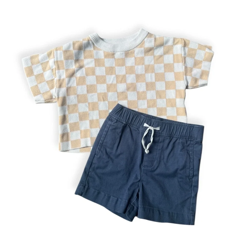 Forever French/Janie & Jack Baby Boy Bundle Knit Sweater/Navy‎ Shorts 6-12months